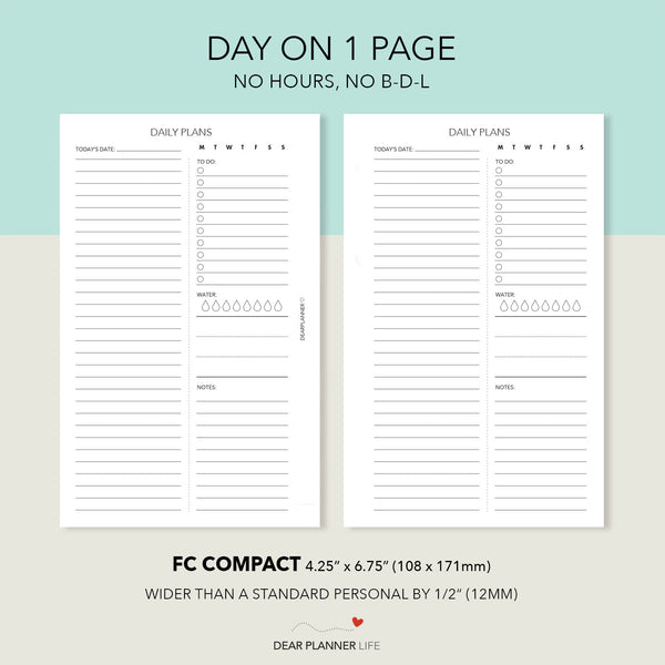 FC Compact: Daily Page With & Without Hours Printable PDF : F36