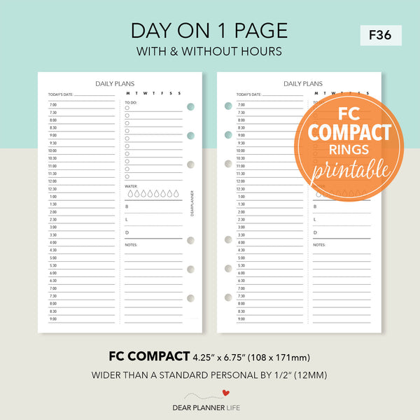 FC Compact: Daily Page With & Without Hours Printable PDF : F36