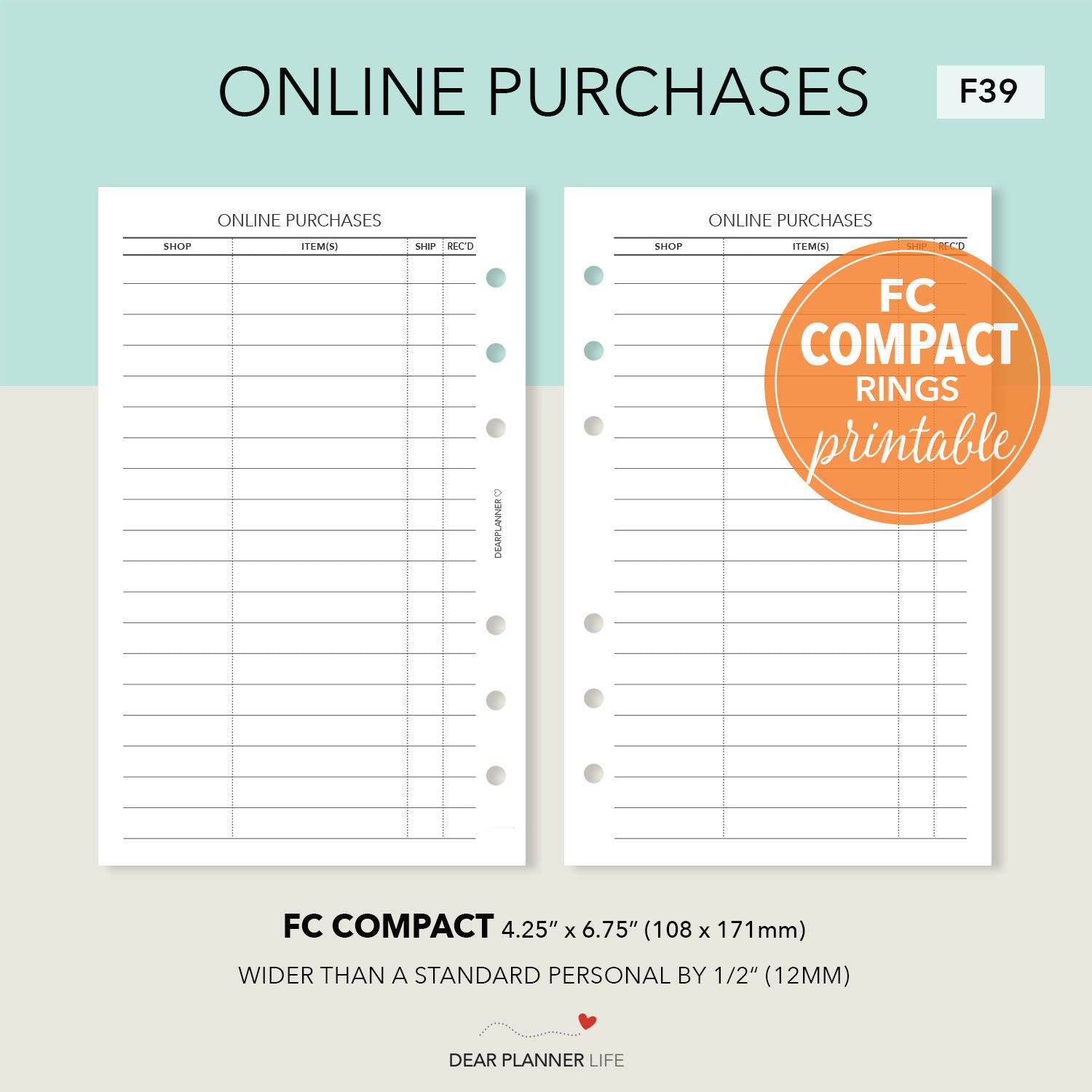 FC Compact: Online Purchases Tracker Printable PDF : F-39