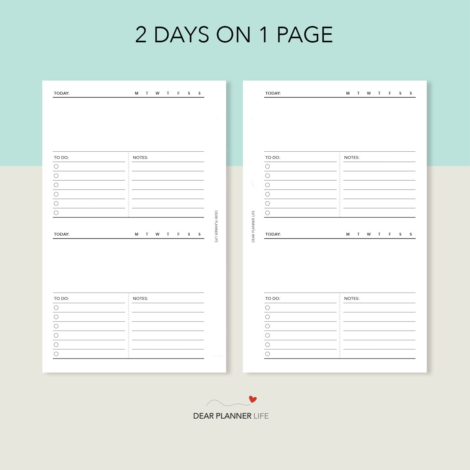 FREEBIE: 2 Days on 1 Page - Open Top Half (2D1P) Printable PDF - Choose Size in Menu (#43)