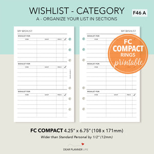 FC Compact: WishList Category Tracker Printable PDF : F46 A