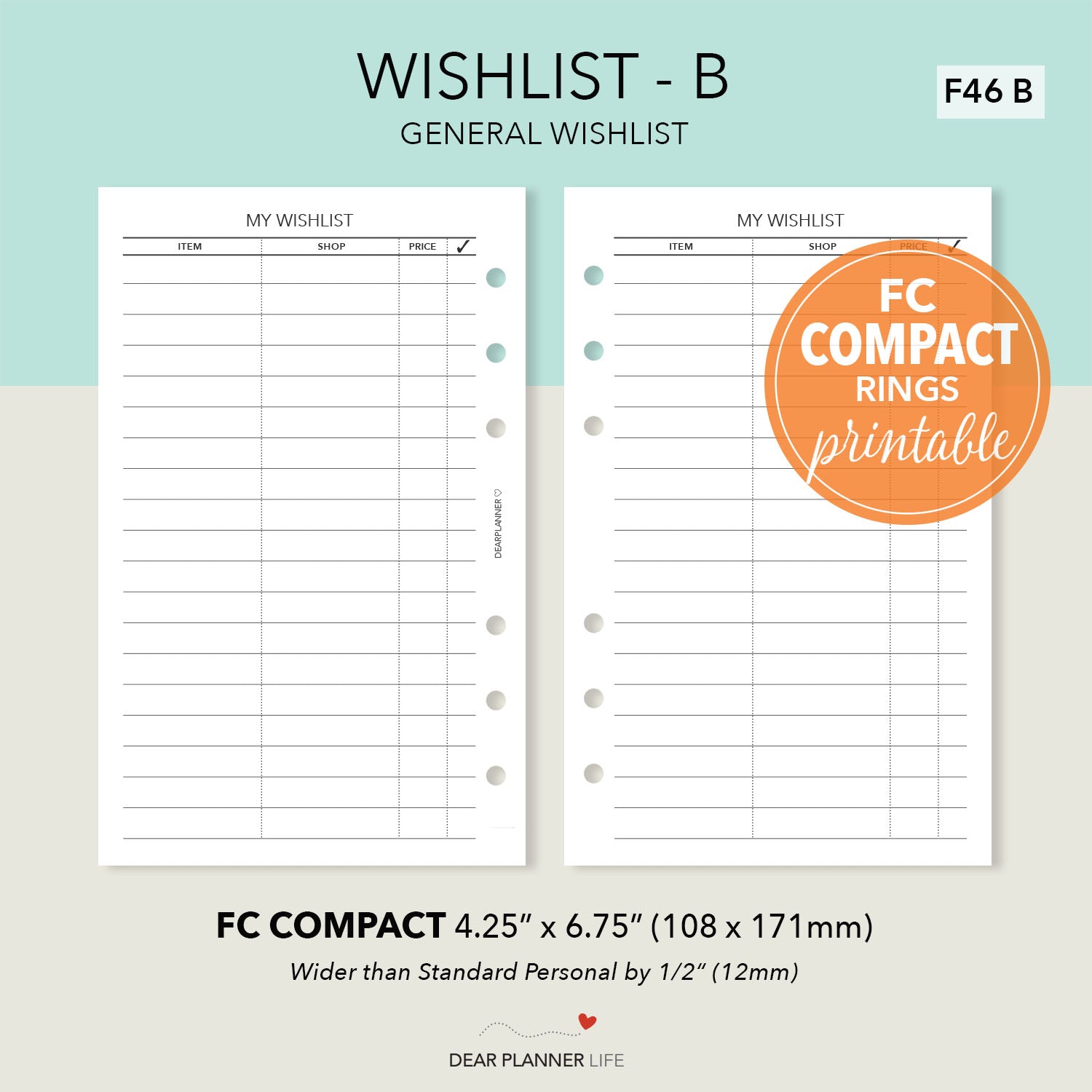 FC Compact: General WishList Tracker Printable PDF : F46 B