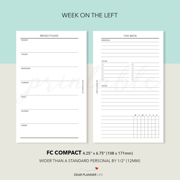 Undated Weekly / Agenda (FC Compact Size) Printable PDF : F-51