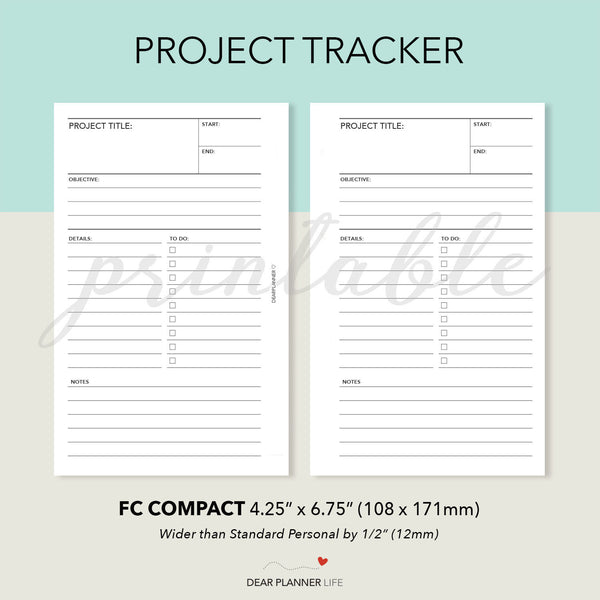 Project Tracker (FC Compact Size) Printable PDF : F-54