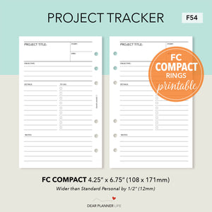 Project Tracker (FC Compact Size) Printable PDF : F-54