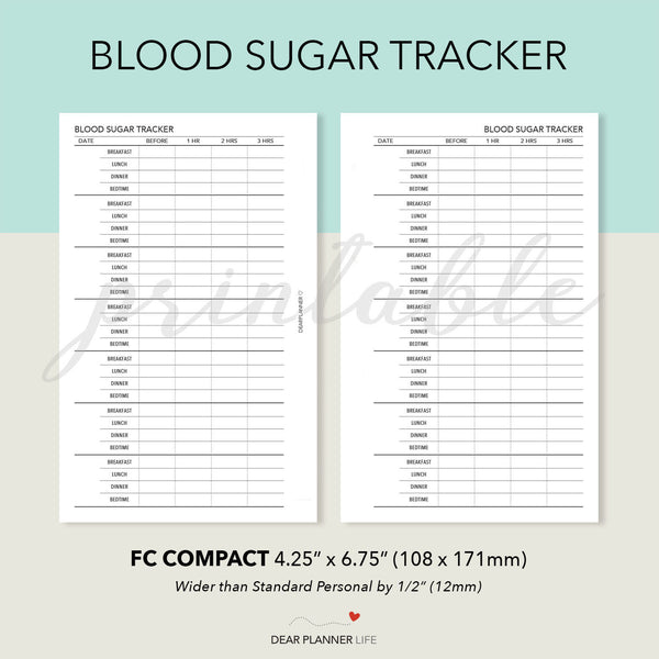 Blood Sugar Tracker (FC Compact size) Printable PDF : F-55