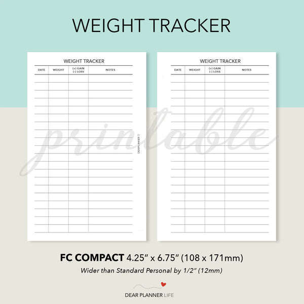 Weight Tracker (FC Compact size) Printable PDF : F-56