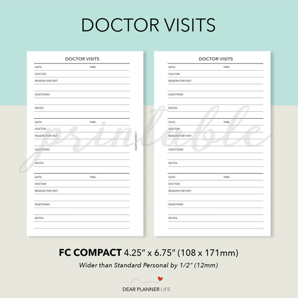 Doctor Visits (FC Compact size) Printable PDF : F-57