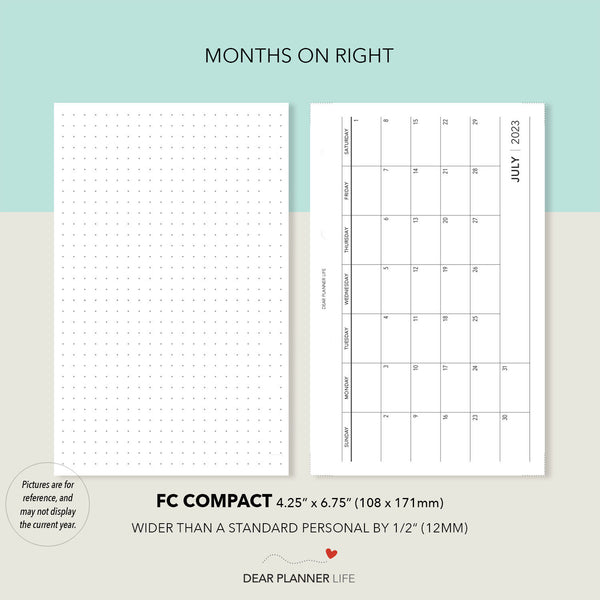 2025 Horizontal Monthly with Dots, SUNDAY Start (FC Compact Size) Printable PDF : F-58