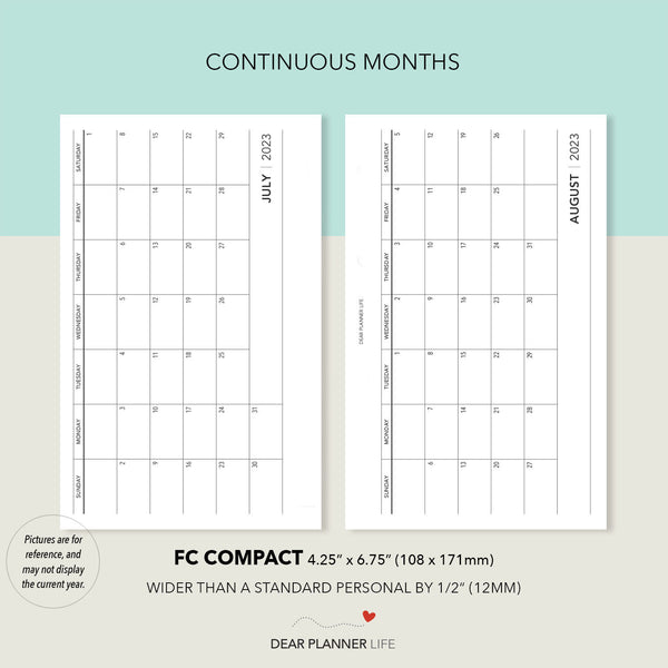 2024 Horizontal Month On 1 Page, SUNDAY Start (FC Compact Size) Printable PDF : F-58 C