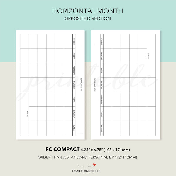 Horizontal Month Template (FC Compact) Printable PDF: F-62