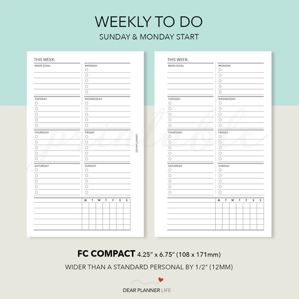 Week on 1 Page (FC Compact Size) Printable PDF : F-64