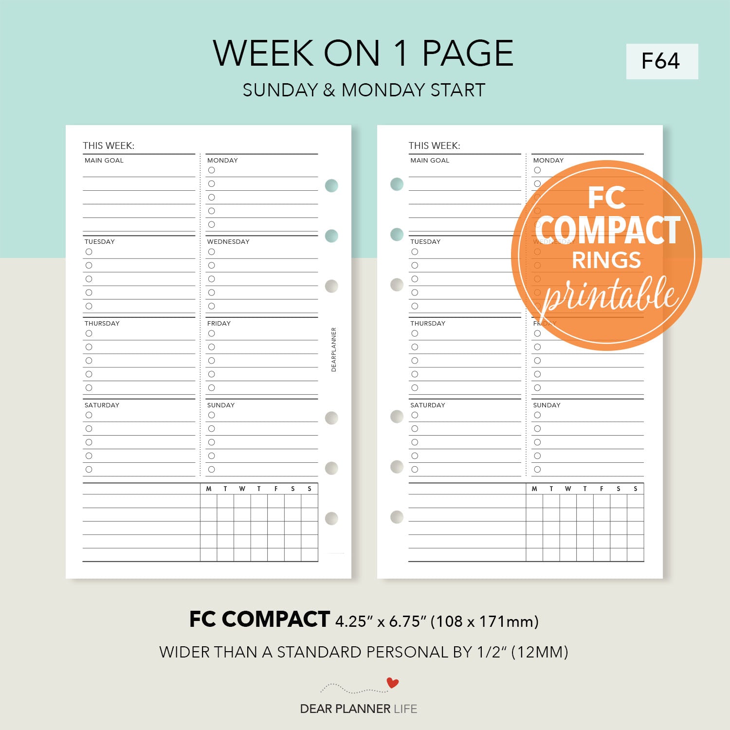 Week on 1 Page (FC Compact Size) Printable PDF : F-64