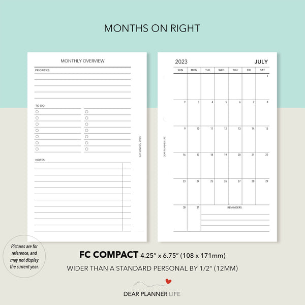 2025 Vertical Monthly with Month Overview, SUNDAY Start (FC Compact Size) Printable PDF : F-67