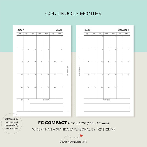 2024 Vertical Month On 1 Page, SUNDAY Start (FC Compact Size) Printable PDF : F-67 C