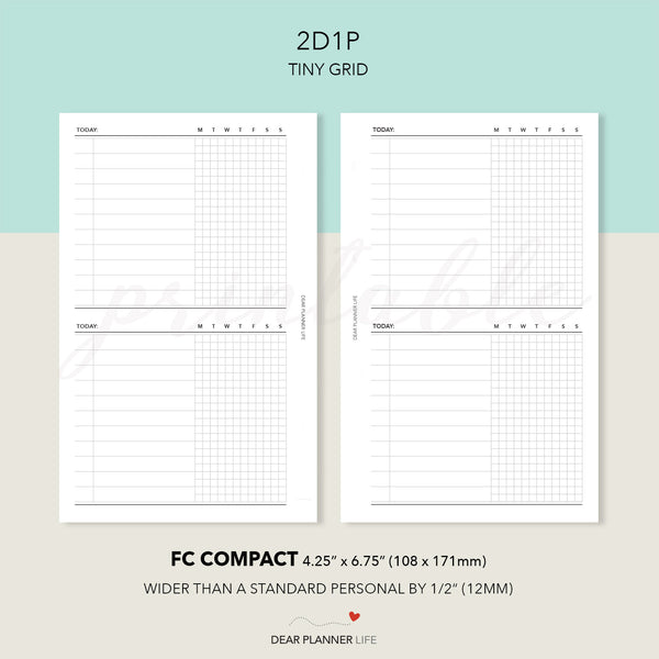 2 Days on 1 Page with Tiny Grid (FC Compact) Printable PDF : F-72