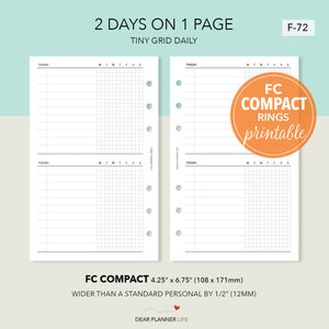 2 Days on 1 Page with Tiny Grid (FC Compact) Printable PDF : F-72