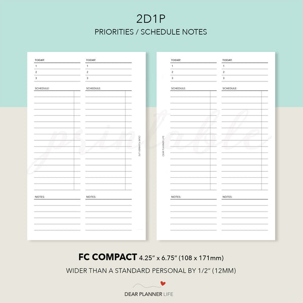 2 Days on 1 Page Vertical layout (FC Compact) Printable PDF : F-74