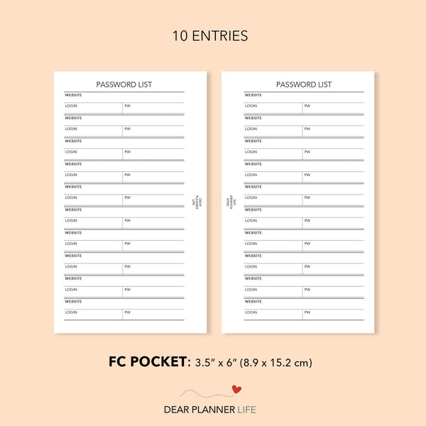 Password List (FC Pocket) Printable PDF : FP-28