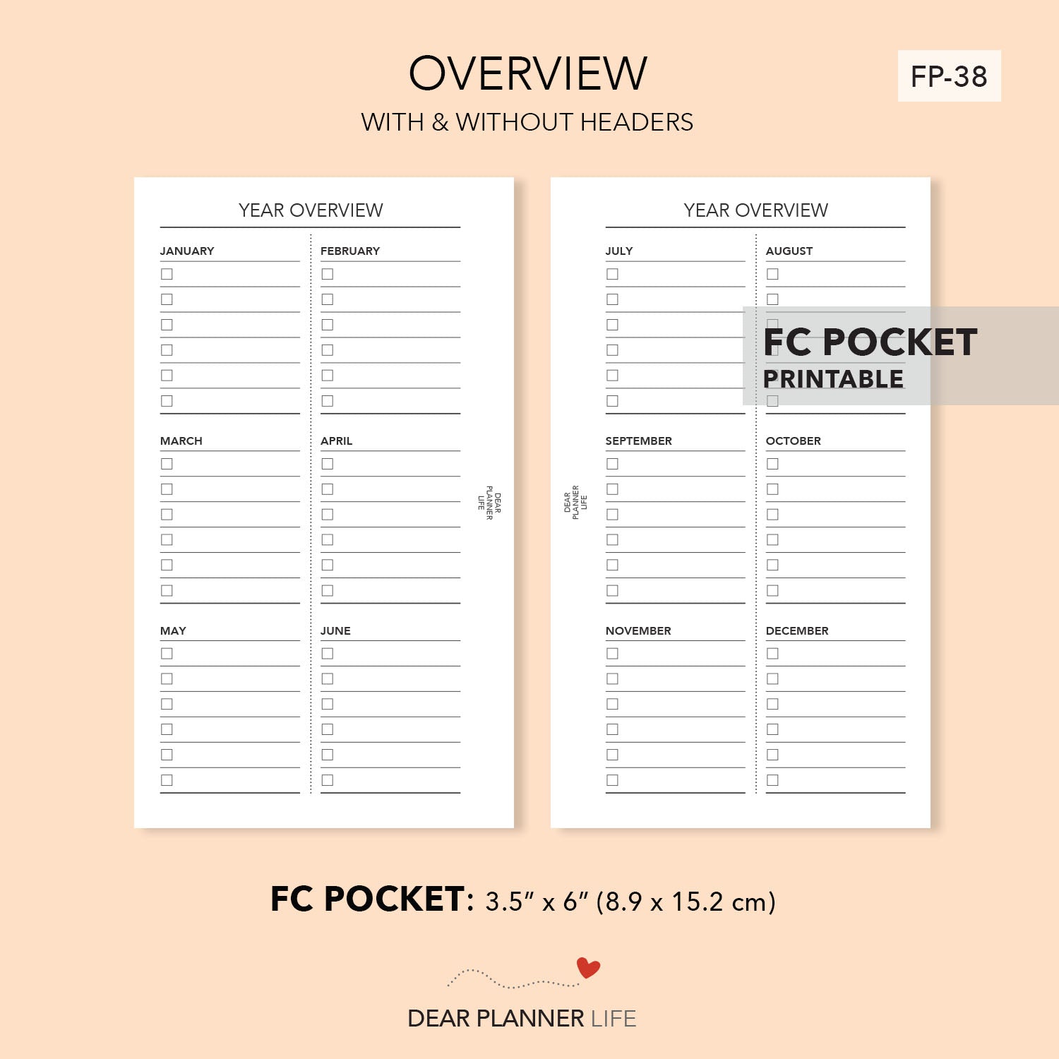 Year Overview (FC Pocket) Printable PDF : FP-38