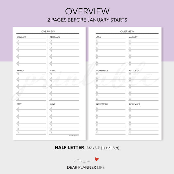 2025 Month on 1 Page Calendar (Half-Letter) Sunday Start Printable PDF : H-29