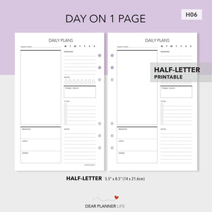 Daily Plans Page (Half-Letter) Printable PDF : H-06