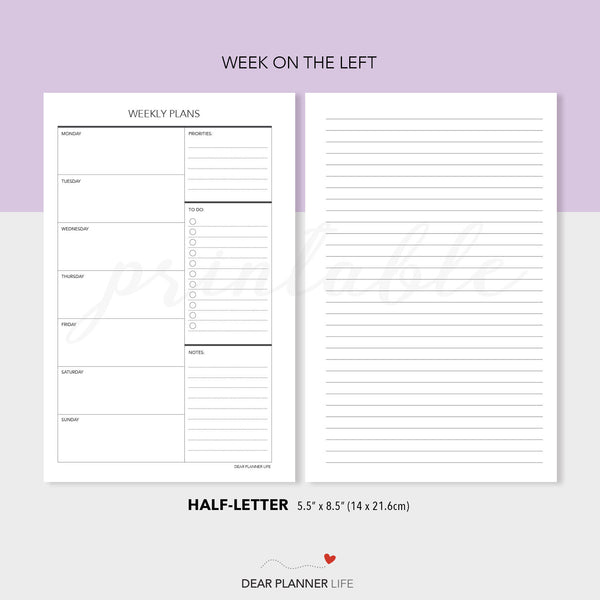 Undated Week on 1 Page (Half-Letter) Printable PDF : H-07