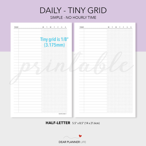 Tiny Grid Daily Page (Half-Letter Size) Printable PDF : H-11