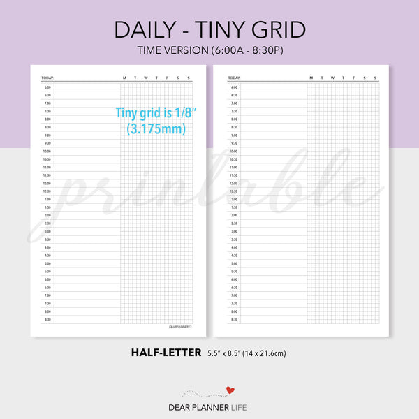 Tiny Grid Daily Page (Half-Letter Size) Printable PDF : H-11