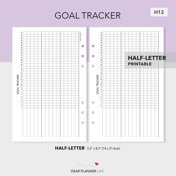 Monthly Goal Tracker Printable PDF : H12