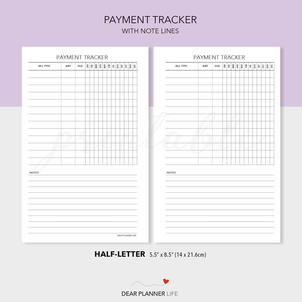 Payment Tracker (Half-Letter) Printable PDF : H-15