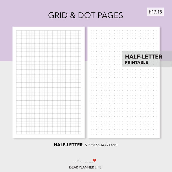 Dot & Square Grid (Half-Letter) Printable PDF : H17.18