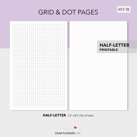 Dot & Square Grid (Half-Letter) Printable PDF : H17.18