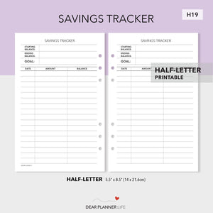 Savings Tracker Printable PDF : H19