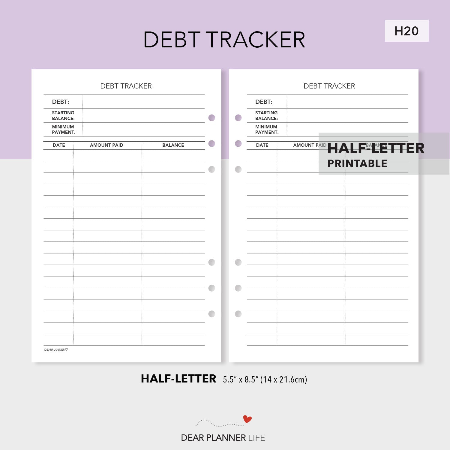 Debt Tracker Printable PDF : H20