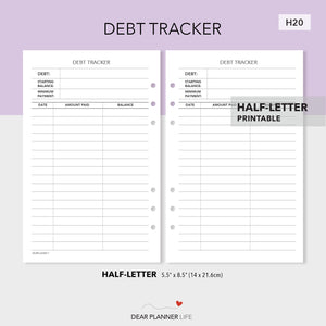 Debt Tracker Printable PDF : H20