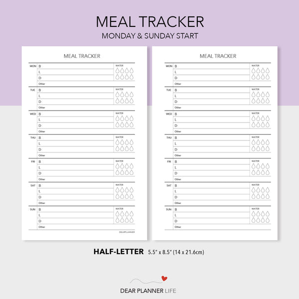 Meal Tracker (Half-Letter) Printable PDF : H23