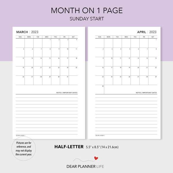 2024 Continuous Month on 1 Page (Half-Letter) SUNDAY Start Printable PDF : H-29 C