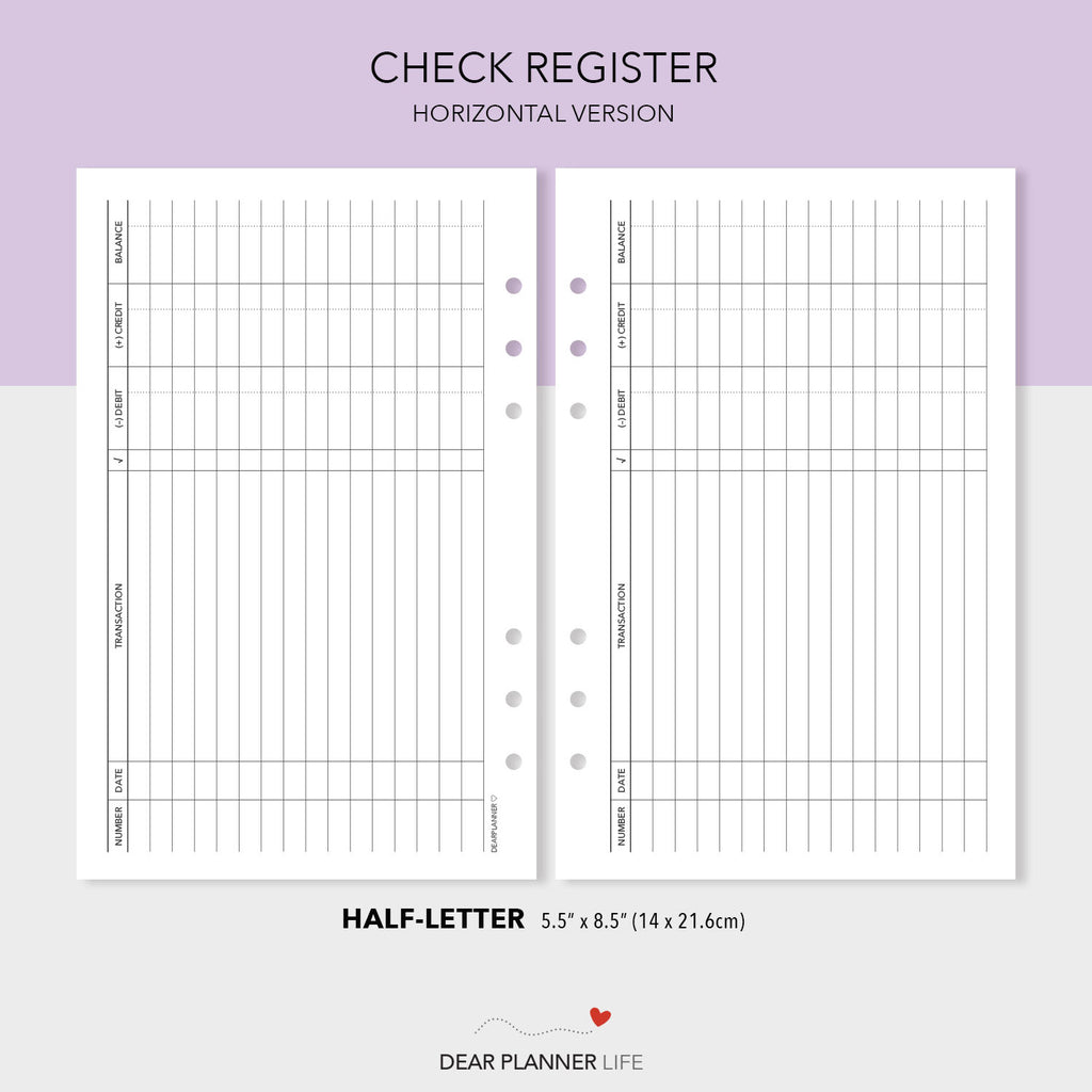 bank-check-register-template-half-letter-printable-pdf-h-35-dearplannerlife for Free Printable Blank Check Register Template Bank / Check Register Template (Half-Letter) Printable PDF : H-35 – DearPlannerLife for Free Printable Blank Check Register Template