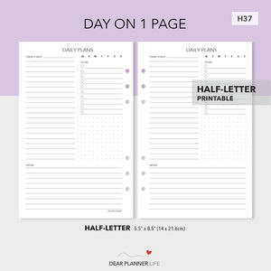 Daily Plans Page (Half-Letter) Printable PDF : H-37