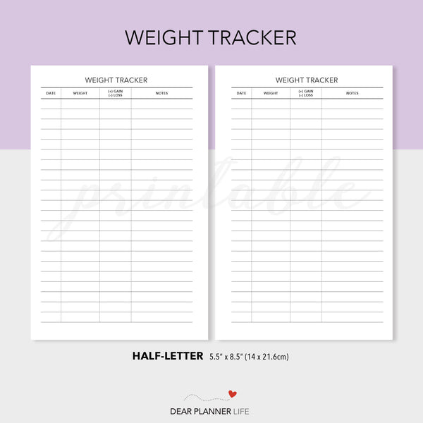 Weight Tracker (Half-Letter) Printable PDF : H-56