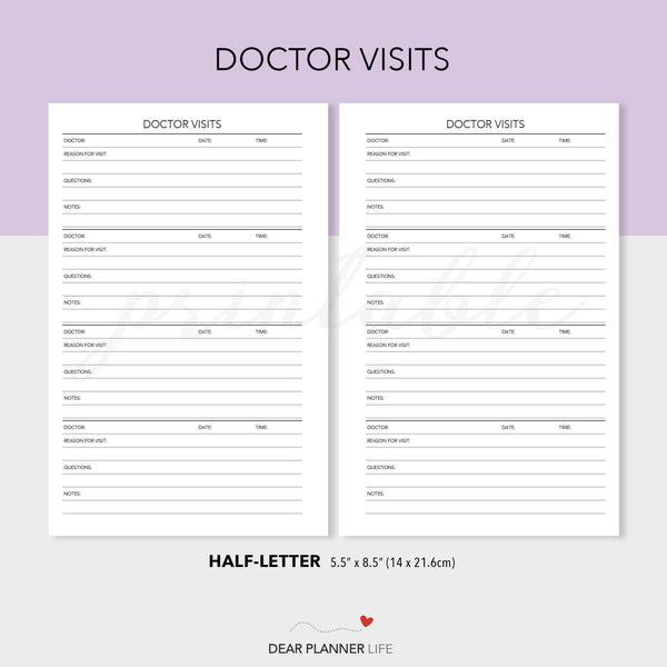 Doctor Visits Tracker (Half-Letter) Printable PDF : H57