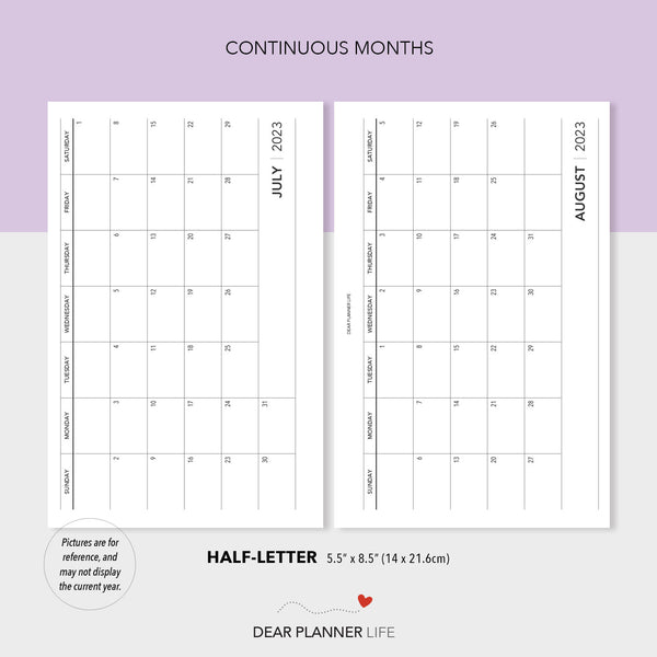 2024 Horizontal Month on 1 Page (Half-Letter) SUNDAY Start Printable PDF : H-58 C