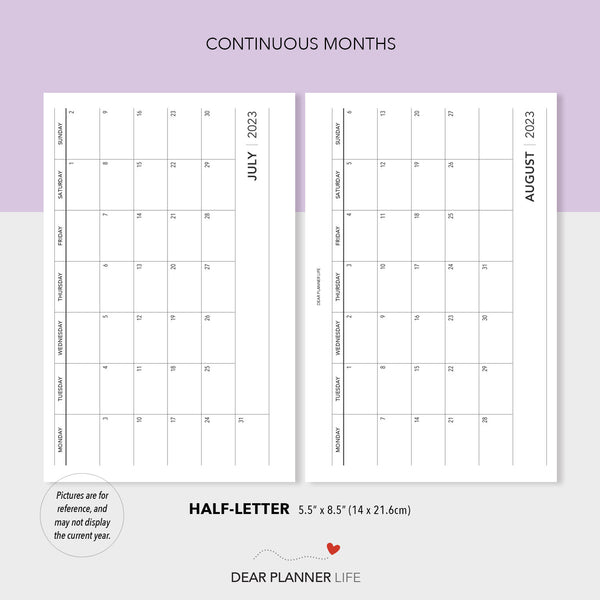 2024 Horizontal Month on 1 Page (Half-Letter) MONDAY Start Printable PDF : H-59 C