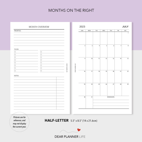 2025 Vertical Mo1P with Month Overview (Half-Letter) Sunday Start Printable PDF : H-67