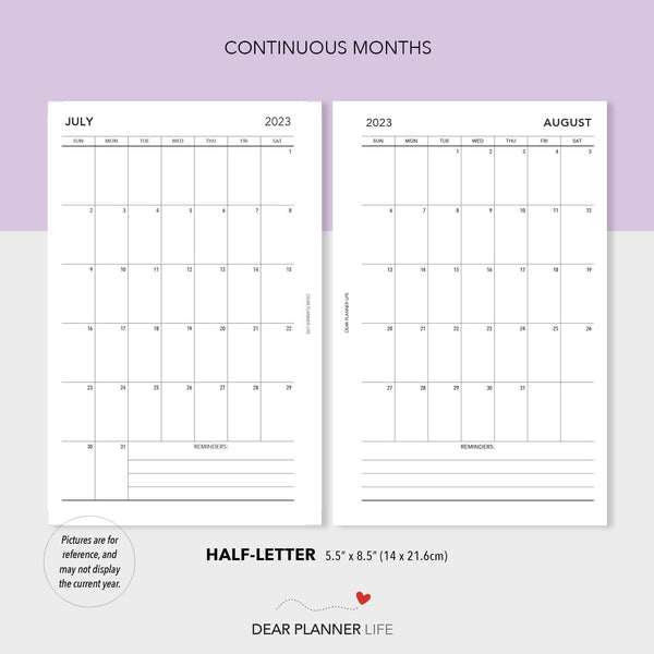 2024 Vertical Month on 1 Page (Half-Letter) SUNDAY Start Printable PDF : H-67 C