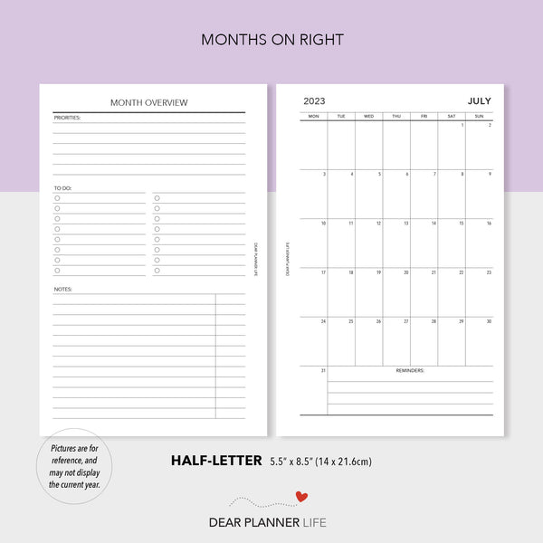 2025 Vertical Mo1P with Month Overview (Half-Letter) MONDAY Start Printable PDF : H-68