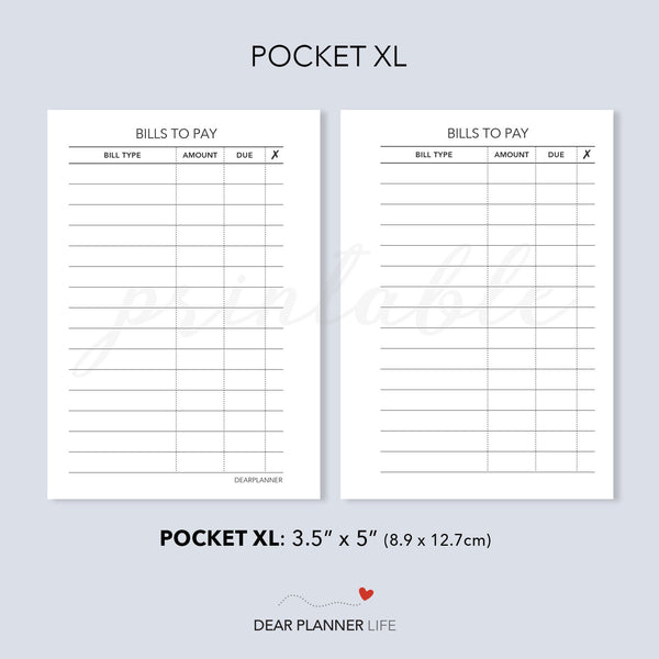 Bills To Pay (Pocket Plus) Printable PDF : KP-05