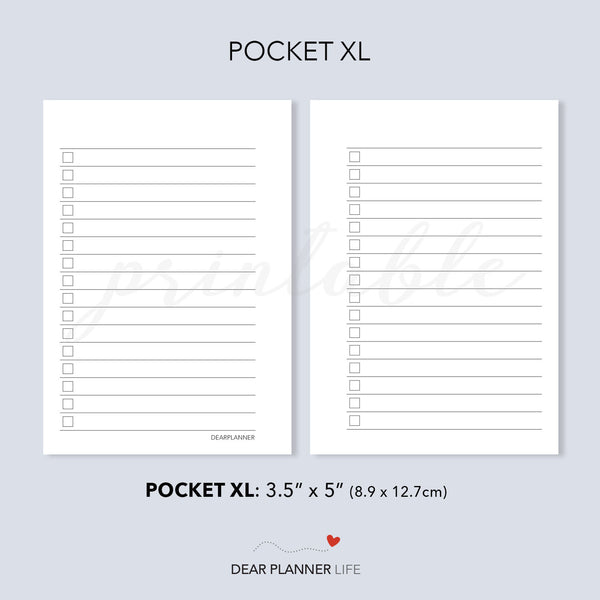 Lined Checklist (Pocket Plus) Printable PDF : KP-09