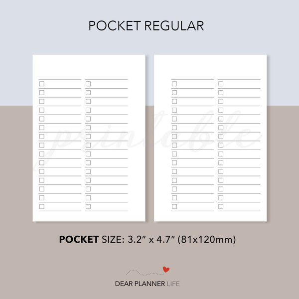 2-Column Checklist (Pocket Size) Printable PDF : K10